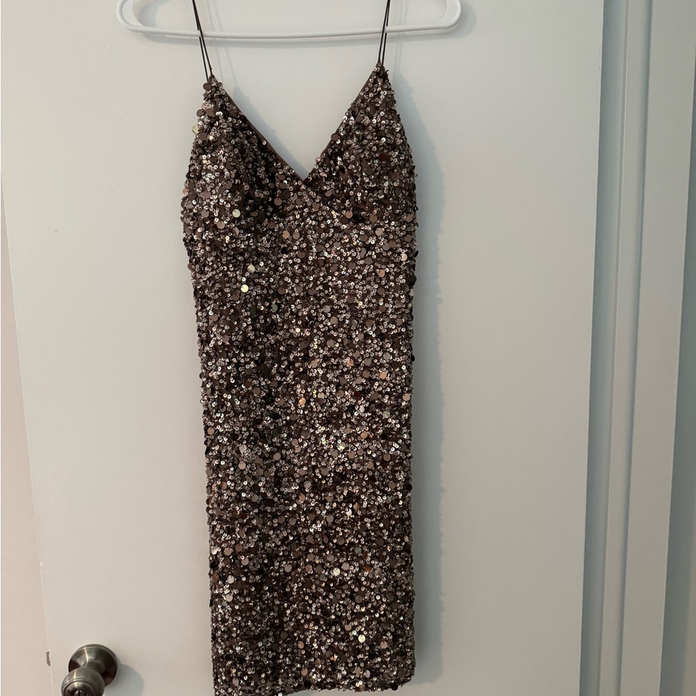 Adrianna Papell Glittering Brown Mini Dress